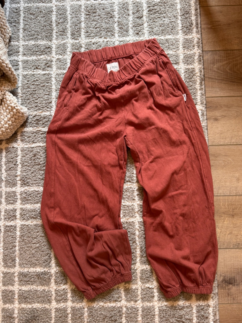 Le Bon Red-Brown Elastic Waist Track Pants